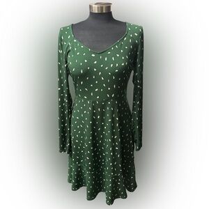 Kaileigh Green Printed Fit & Flare Dress Long Sleeve Size S